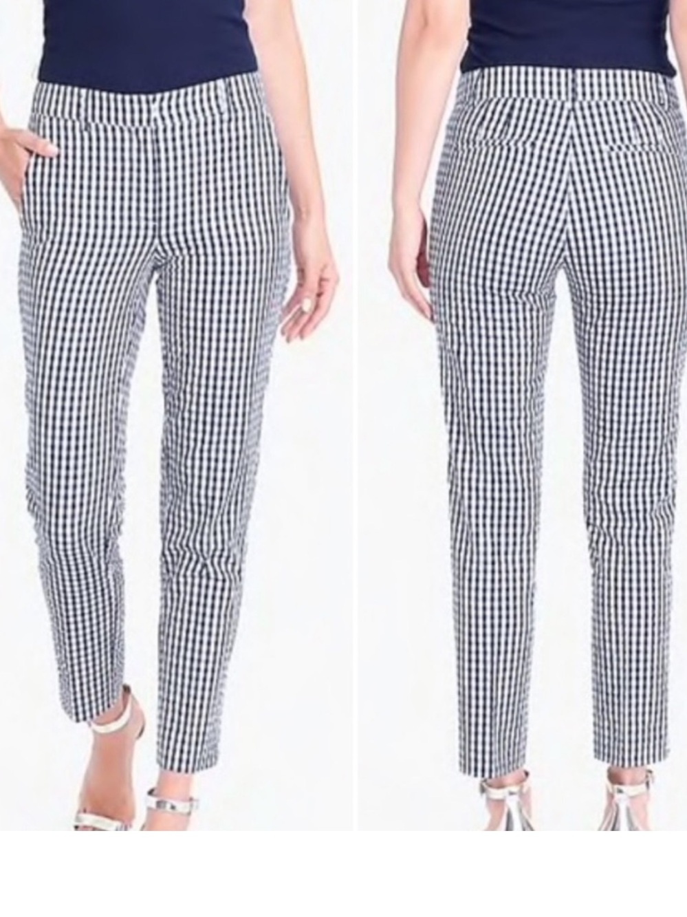 J Crew Navy Gingham Skimmer Pants Crop Plaid Sz 6
